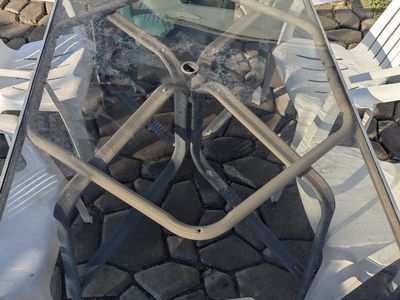 Outdoor Patio Dining Table with Glass Top and 6 Chairs - Used Condition