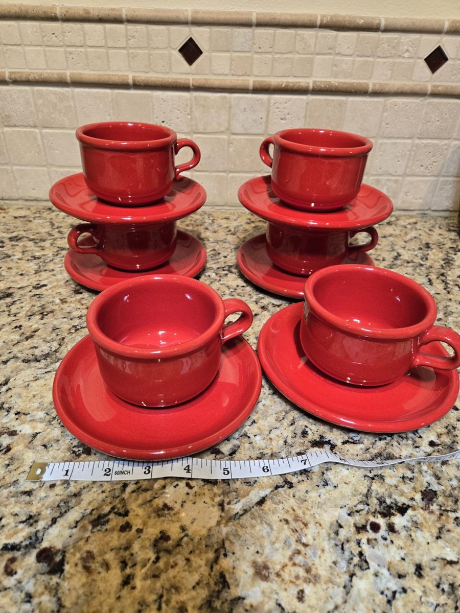 Waechtersbach Red Ceramic Coffe/Tea Cups & Saucers - Set of 6
