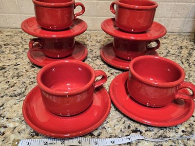 Waechtersbach Red Ceramic Coffe/Tea Cups & Saucers - Set of 6