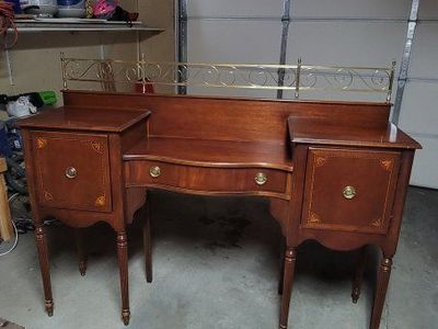 vintage Home Collection Sideboard Server Cabinet with Brass Rail and Inlay Details