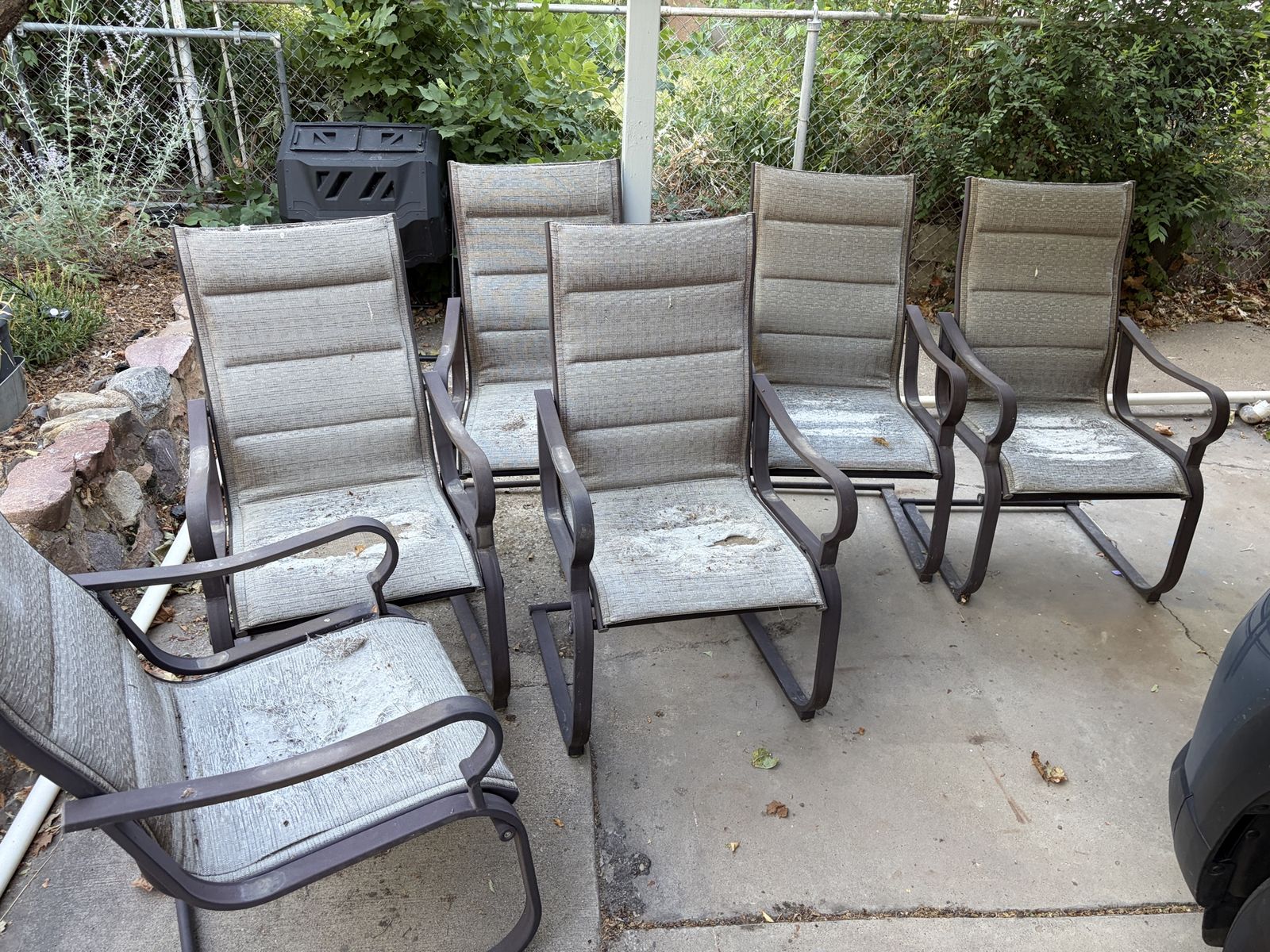 Patio Sling Chairs - Set of 6 Weathered Outdoor Dining Chairs with Metal Frames