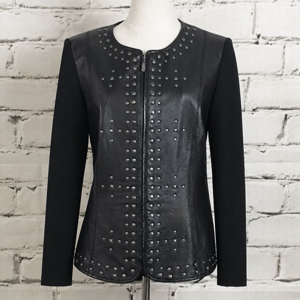 Black Studded Leather Moto Jacket Medium