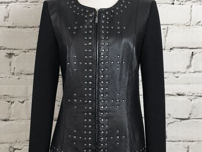 Black Studded Leather Moto Jacket Medium