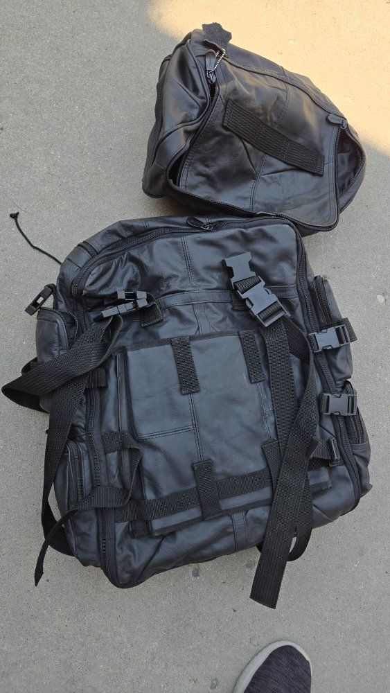 Motor Cycle Black Leather Hangs on on seat or back - Durable & Versatile Travel Gear