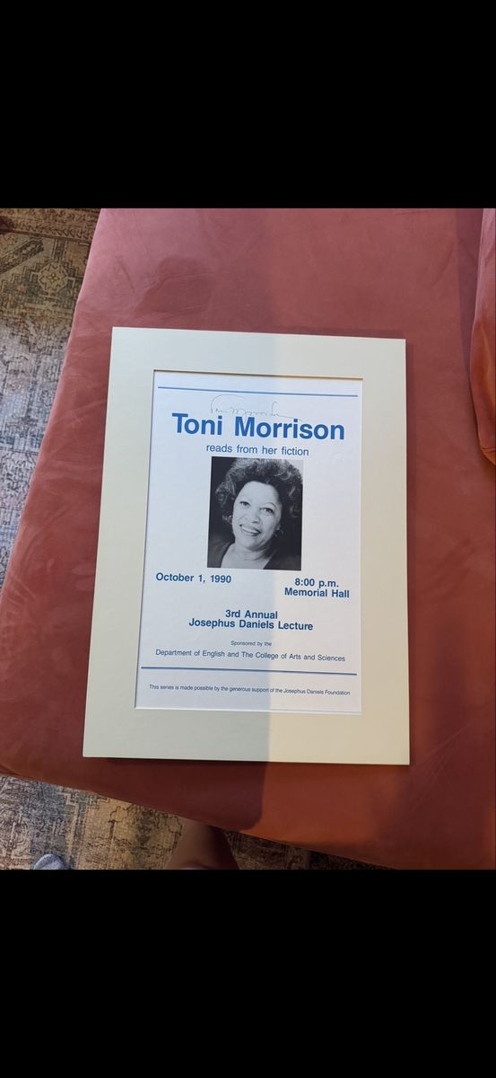 Signed Toni Morrison Event Poster - 1990 Josephus Daniels Lecture, Custom Framed