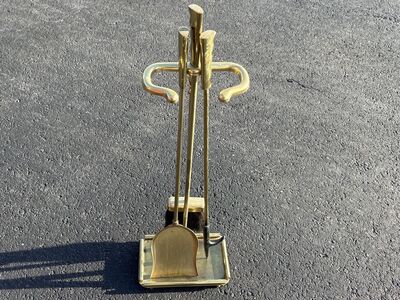 Fantastic Vintage Mid Century Modern 1960’s Solid Brass Chimney Fireplace Toolset tools irons
