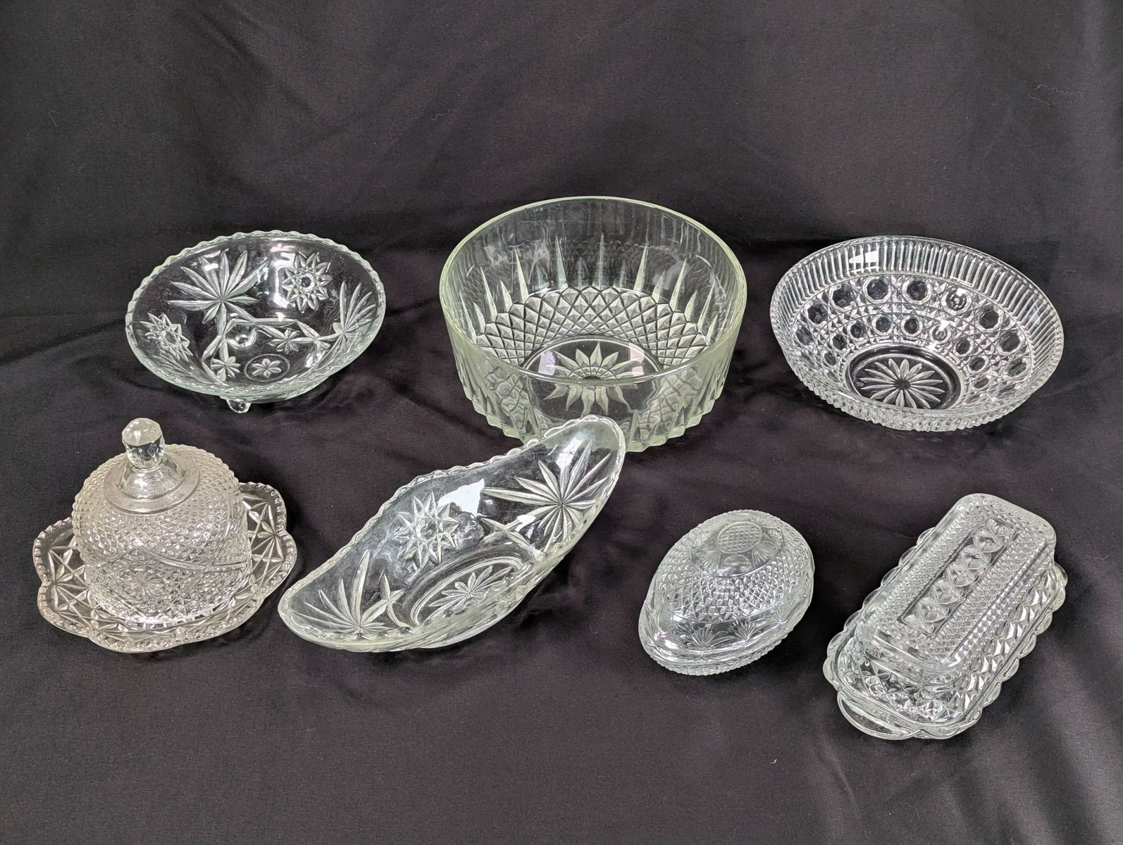 Vintage Avon Pressed Glass Serving Dish Set 1960s 1970s Covered Butter Star Bowl