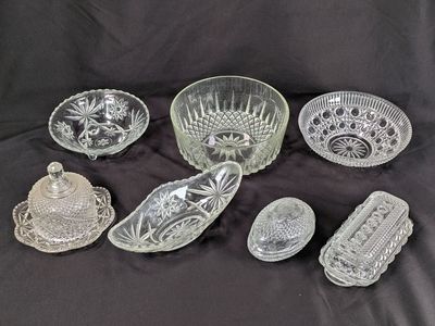 Vintage Avon Pressed Glass Serving Dish Set 1960s 1970s Covered Butter Star Bowl