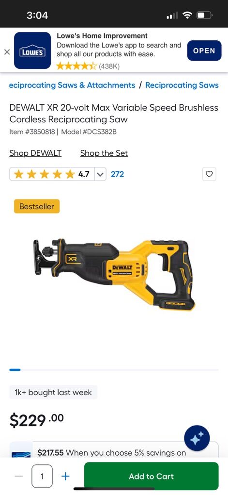 New DEWALT DCS382B 20V XR Reciprocating Saw
