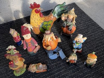 Lot of Assorted Fall and Autumn Harvest Figurines Scarecrow Rooster