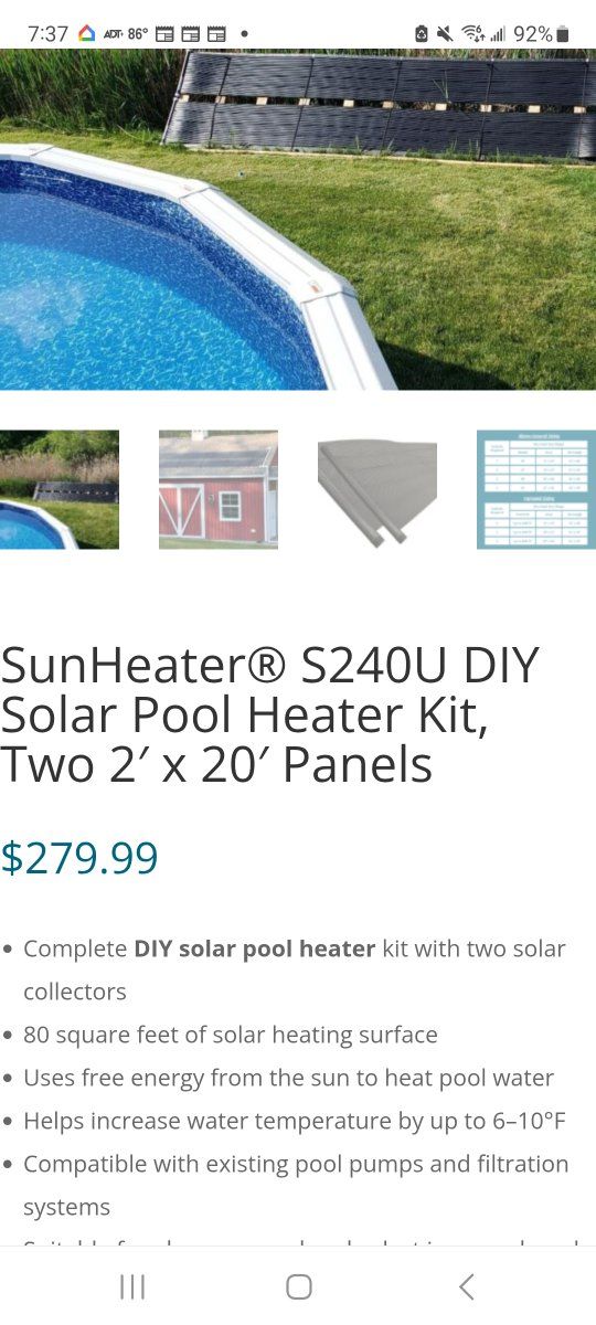 SunHeater S240U DIY Solar Pool Heater Kit - Two 2' x 20' Panels (80 Sq Ft)