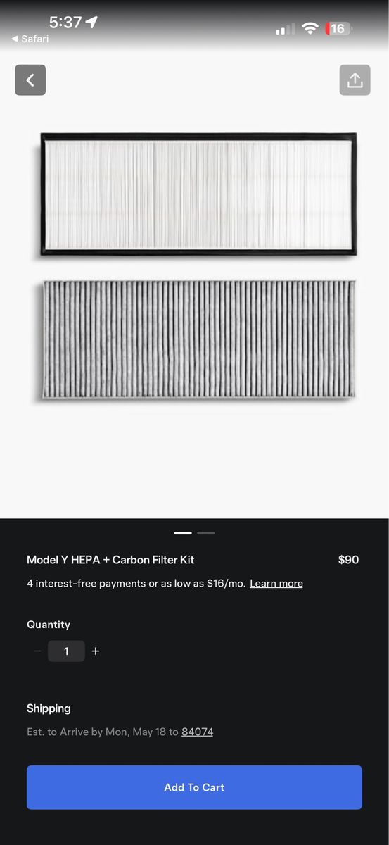 Brand new Tesla model Y OEM biohard filters.  (Full replacement with carbon and pre filters)
