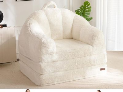 Folding Sofa Bed, 2 in 1 Convertible Lounger Comfy Single Bean Bag Chair Sleeper Couch Beige