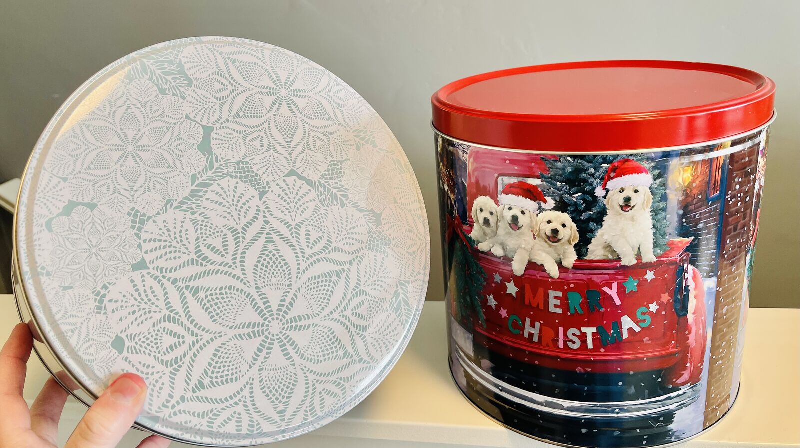 2 good size cute Christmas Holiday Tin boxes, great for gifts, holiday storage-$5 for 2