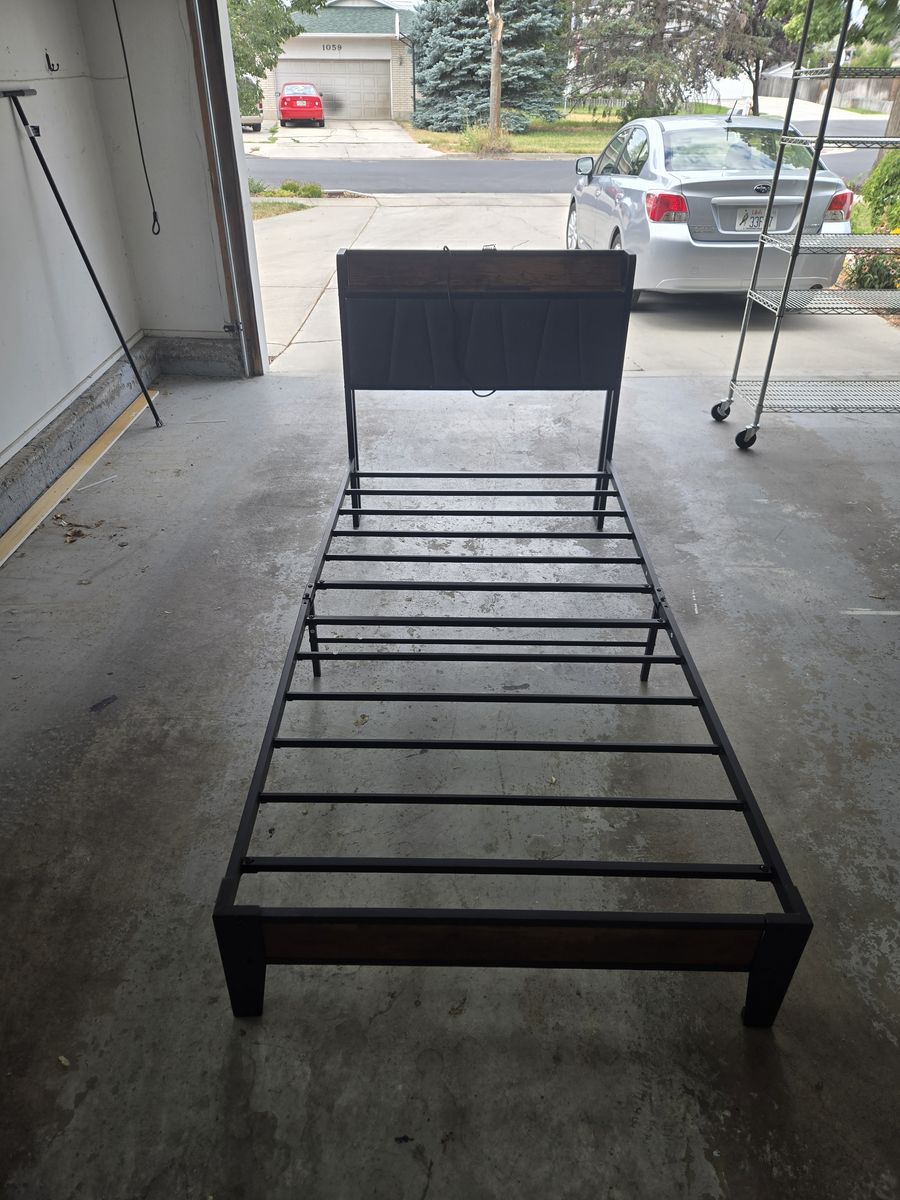 Twin XL Bed Frame w/ Charging Headboard (USB & Power Outlets)