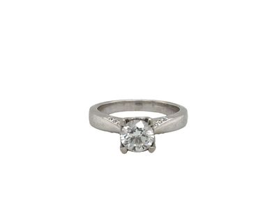 Elegant Solitaire Ring with Side Accents - Diamond-like Gemstone - Size 5 & a quarter- white gold