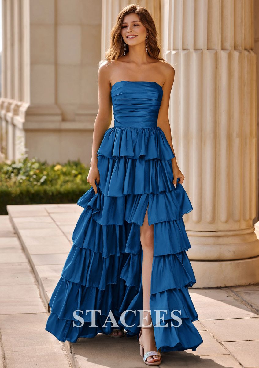 Slate Blue Ruffle Prom Dress • Size 6