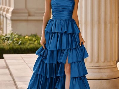 Slate Blue Ruffle Prom Dress • Size 6
