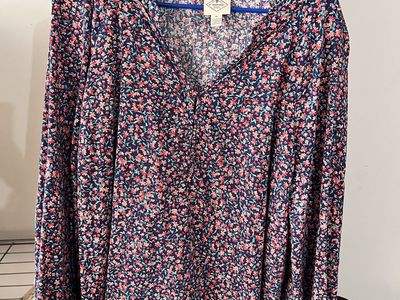 Navy blue floral blouse, Women clothes, XL