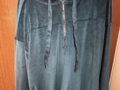 Nine West Active Velvet 1/4 Zip Hoodie in Dark Teal, Women's Size L - Comfortable & Stylish