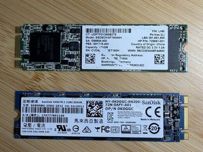 SanDisk X400 M.2 SATA 2280 256GB SSD (SD8SN8U-256G-1012) & HP SSDSCKGF180A4H M.2 SATA 180GB SSD