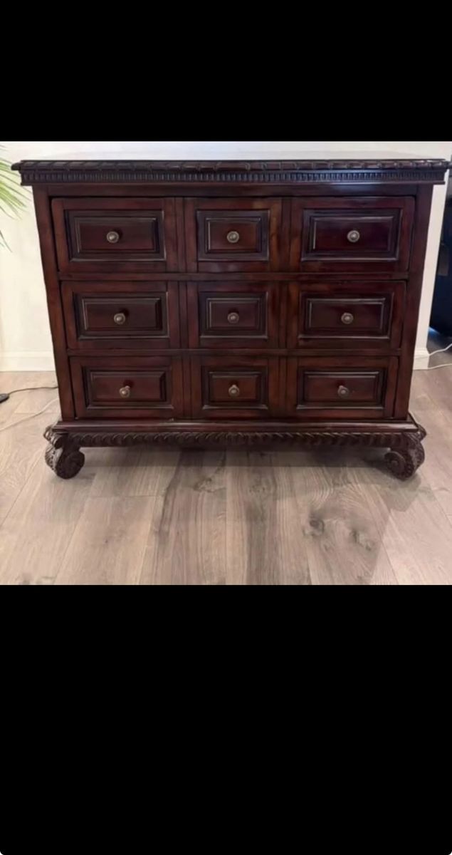 Dark Wood 9 Drawer Dresser / Accent Cabinet