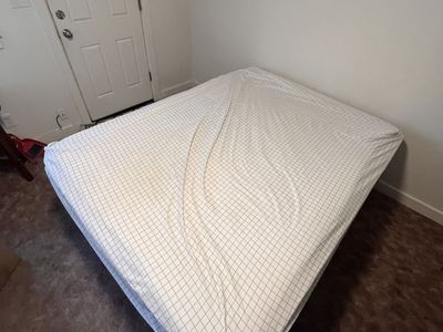 Queen bed frame, box spring, mattress