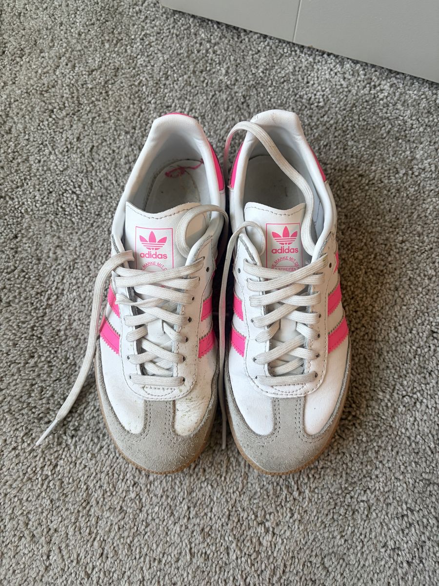 Adidas Samba OG White and Pink Leather Sneakers Size 3 Kids