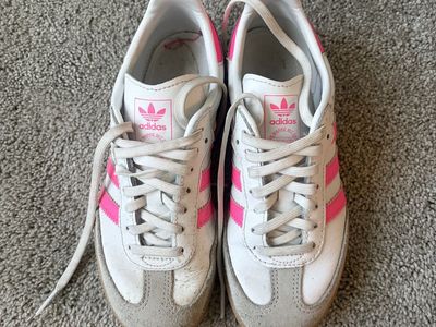 Adidas Samba OG White and Pink Leather Sneakers Size 3 Kids