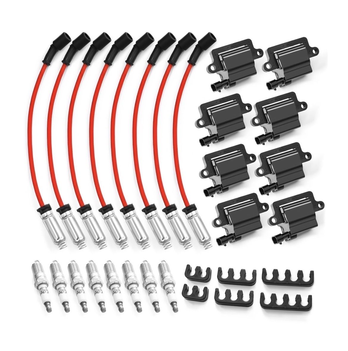 Brand New Set of 8 Square Ignition Coils Iridium Spark Plugs and Wires Fits Chevy Silverado UF-271