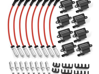 Brand New Set of 8 Square Ignition Coils Iridium Spark Plugs and Wires Fits Chevy Silverado UF-271