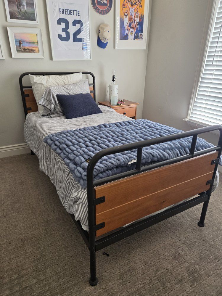 Black Metal & Wood Panel Twin Size Bed Frame - also have this white pottery barn bed. Headboard & Footboard