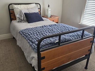 Black Metal & Wood Panel Twin Size Bed Frame - also have this white pottery barn bed. Headboard & Footboard