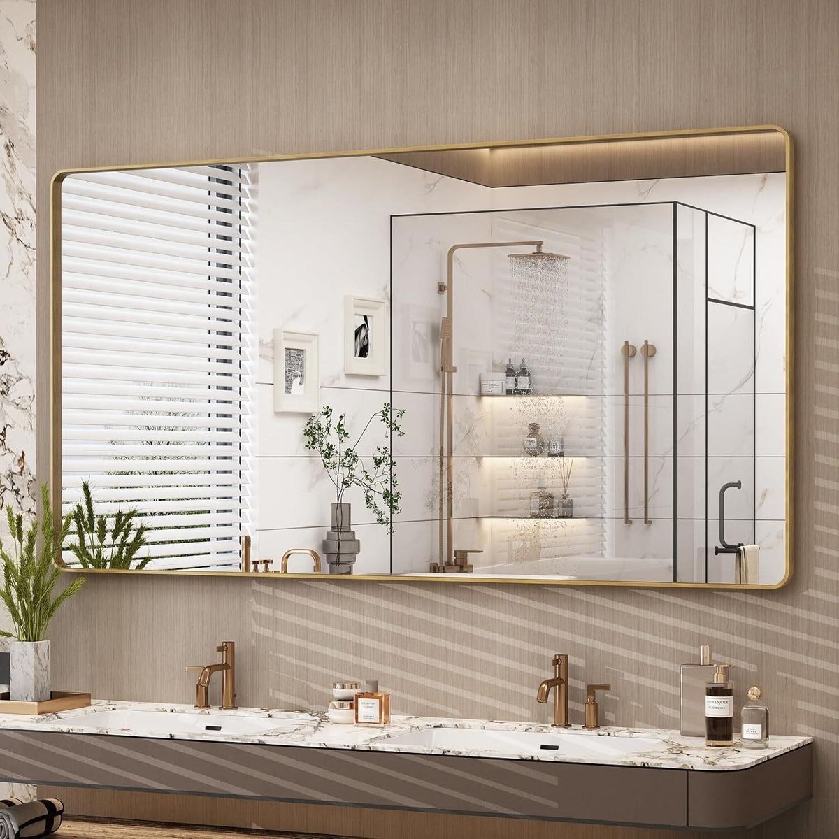 Brand New - 60x30 in, Gold Framed Bathroom Mirror