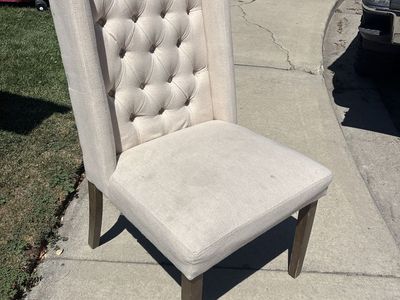 Elegant Beige Tufted Upholstered Dining Chair with Dark Wood Legs