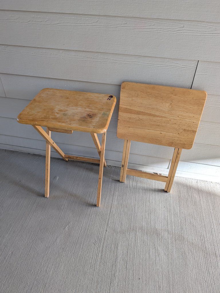 Set of 2 Solid Wood Folding TV Tray Tables | Natural Finish | Portable Snack Desk