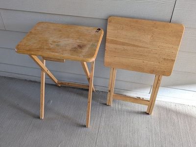 Set of 2 Solid Wood Folding TV Tray Tables | Natural Finish | Portable Snack Desk