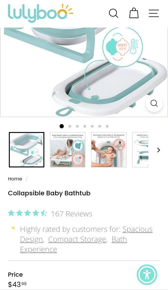 Lulyboo Collapsible Baby Bathtub with Temperature Sensor & Shower Head Holder