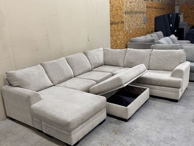 Large Beige Sectional Couch w/ Storage Ottoman - Delivery Available