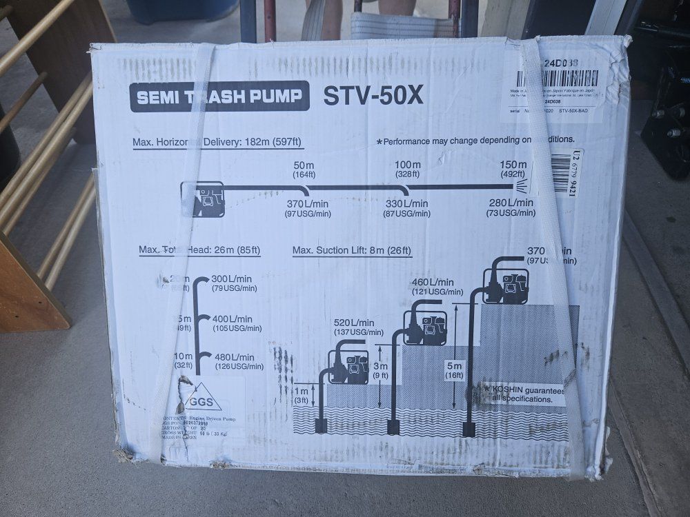 Koshin STV-50X Semi-Trash Pump - 182m Delivery, 26m Head, 8m Suction Lift