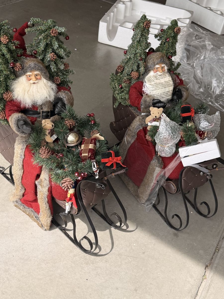 Large Santa in Sleigh Christmas Holiday Decor Figures Set of 2