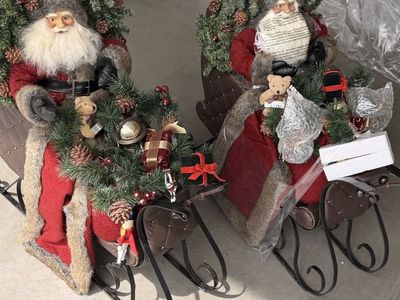 Large Santa in Sleigh Christmas Holiday Decor Figures Set of 2
