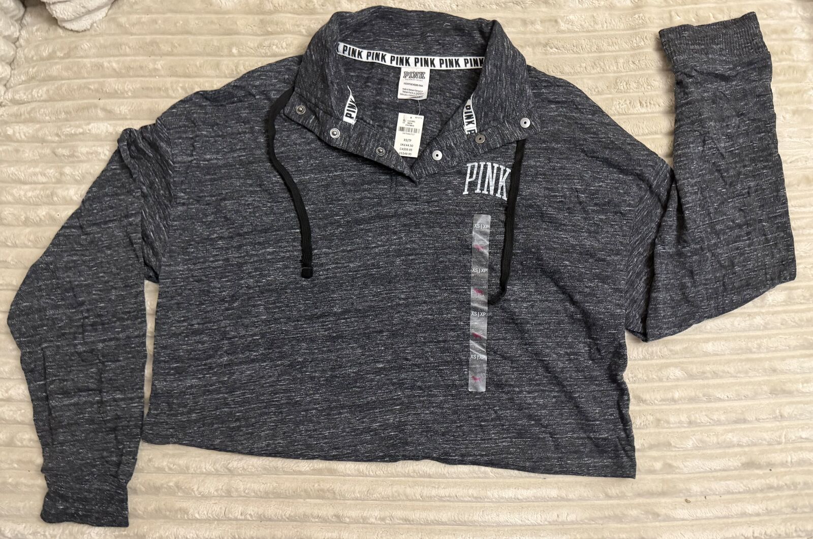 XS - NWT Victoria's Secret Pink Cropped Varsity Quarter Snap Sweatshirt