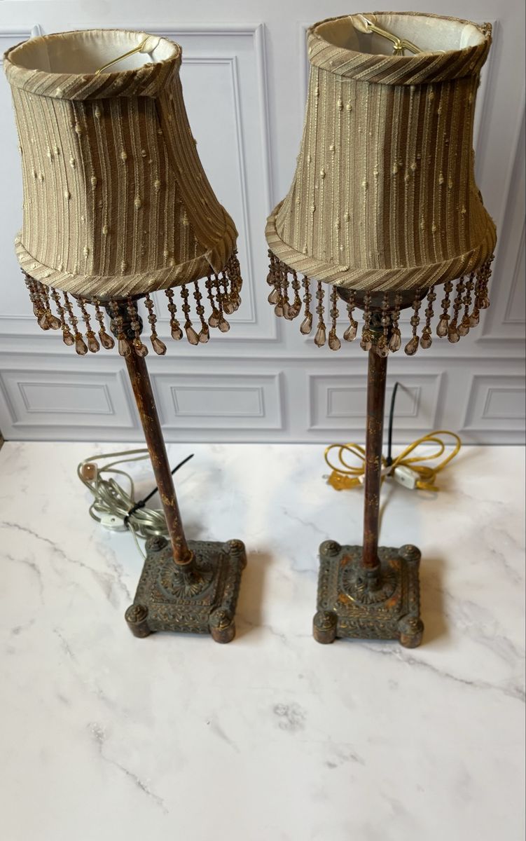 Vintage Beaded Fringe Accent Lamps Set of 2 Boudoir Victorian Style