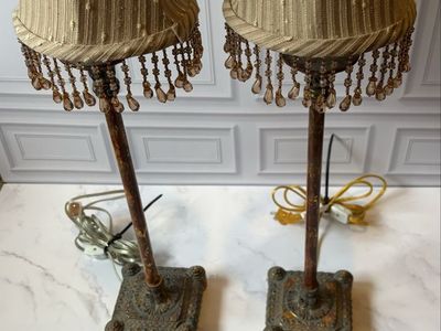 Vintage Beaded Fringe Accent Lamps Set of 2 Boudoir Victorian Style