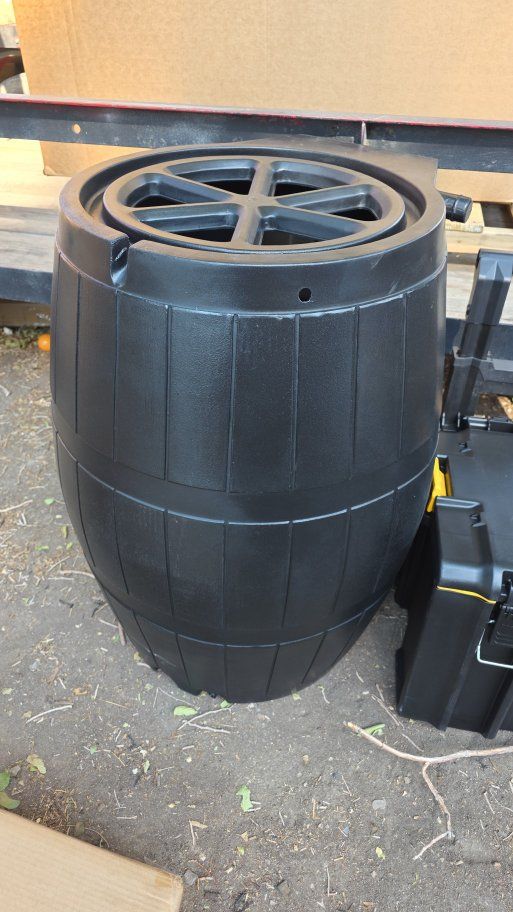 New! Black Plastic Rain Barrel Water Collection Container