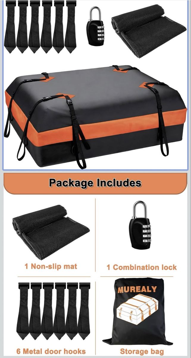 NEW Murealy Waterproof Car Roof Cargo Carrier Bag with Anti-Slip Mat, Lock, and Door Hooks