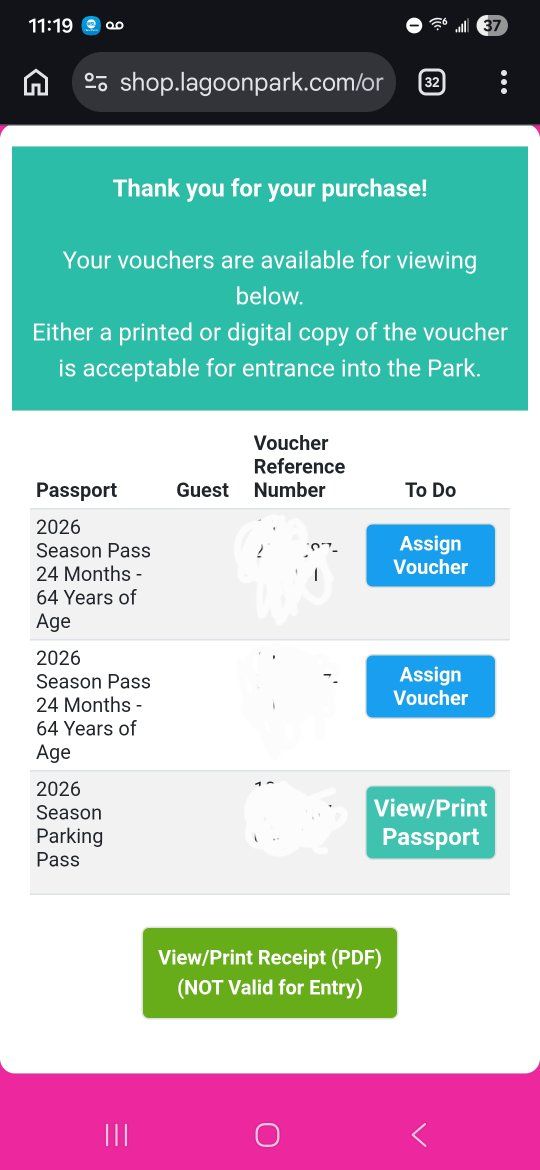 2 unasighned lagoon adult season passes 1 parking