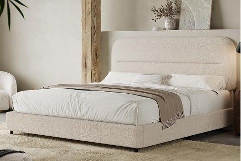 New - Hombck Full Size Boucle Bed Frame, Upholstered w/ Headboard