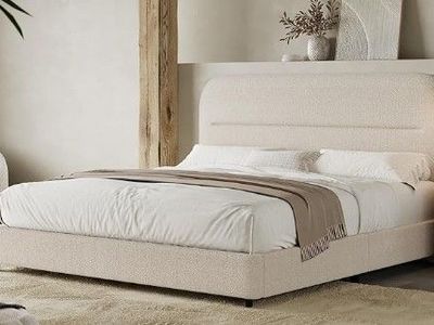 New - Hombck Full Size Boucle Bed Frame, Upholstered w/ Headboard